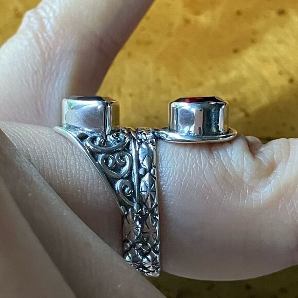 Natural Red Garnet Sterling Silver Bypass Ring Size 5.75 - Picture 3 of 9